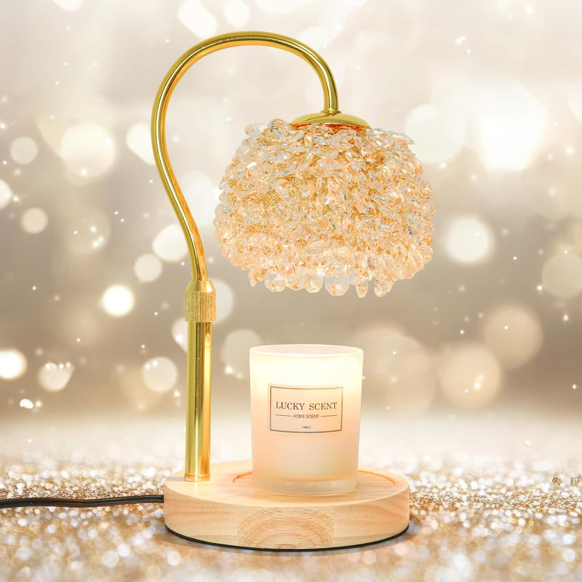 Candle Warmer Lamp with Timer, Dimmable Candle Lamp Warmer with 312 K9 Crystals Adjustable Height Electric Candle Warmer for Women Gifts, Wax Warmer Lamp with 2 Bulbs for Jar Candles