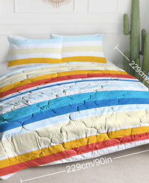 3pcs Soft And Comfortable Bedding Comforter Set Items With Rainbow Stripes, Including One Comforter Set And Two Pillowcases, Suitable For All Seasons