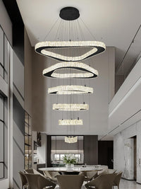Large Modern Chandelier 5 Ring Chandeliers for High Ceiling Dimmable Black Chandelier High Ceiling Foyer Chandeliers for Living Room Dining Room Staircase