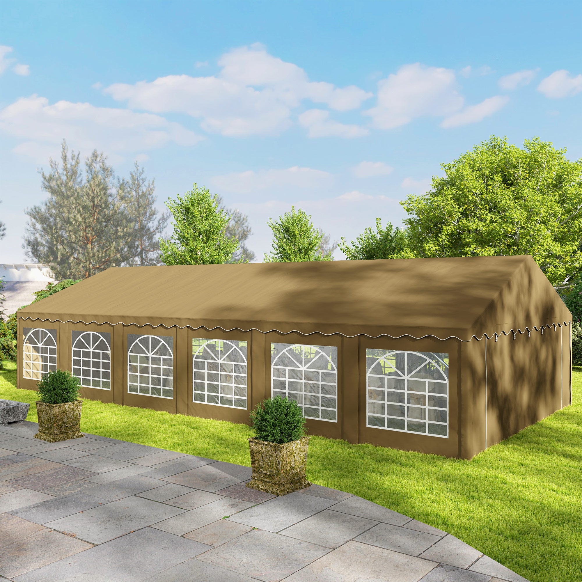20’ x 40’ Party Tent, Outdoor Canopy Tent with Removable Sidewalls, 12 Windows for Parties, Wedding, Events, BBQ, Brown