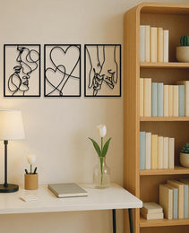 3 Piece Romantic Metal Wall Art Set Minimalist Couple Silhouette For Living Room