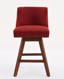 Counter Height Swivel Barstools, 26'' H Seat Height Upholstered Bar Stools Set Of 2, Fabric In Wine Red