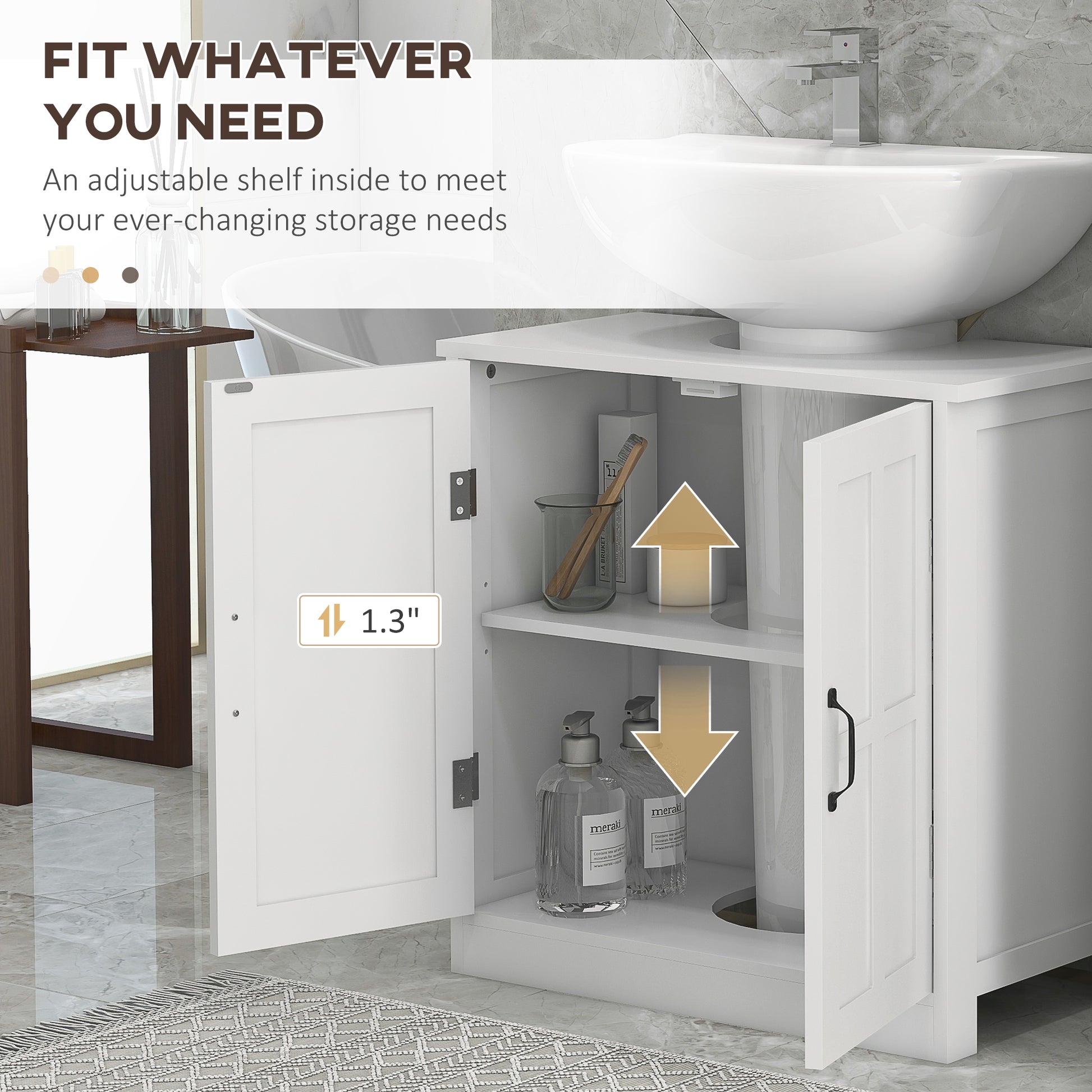 Bathroom Sink Cabinet, Pedestal Sink Cabinet with Adjustable Shelf, White