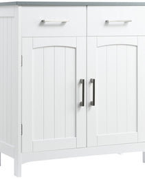 Bathroom Floor Cabinet, Freestanding Linen Cabinet, Storage Cabinet with 2 Drawers, Double Doors, Adjustable Shelf, White