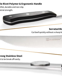 8-Piece 4.5-Inch Steak Knife Set, Carbon Steel Double Bevel, With Eco-Friendly POM Handles And Gift Box