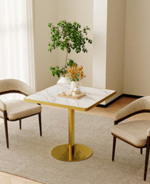 Square Modern Dinning Table 31.5 Inches Bistro Table Tulip Table With Faux Marble Top,Easy Assemble,Sturdy Metal Frame Diameter