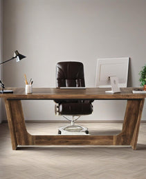 70.87-Inch Executive Computer Desk: Large Home Office Desk With Solid Wooden Pedestal, Industrial Wood Study Writing Table