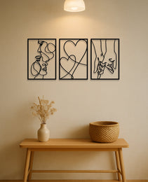 3 Piece Romantic Metal Wall Art Set Minimalist Couple Silhouette For Living Room