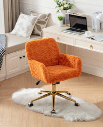 AA Furniture Office Chair,Artificial Rabbit Hair Home Office Chair With Golden Metal Base,Adjustable Desk Chair Swivel Office Chair,Vanity Chair Orange