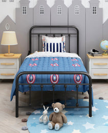 Metal Platform Bed Frame, Victorian Style HeadboardFootboard  Under Bed Storage  No Box Spring Needed Twin Size Black