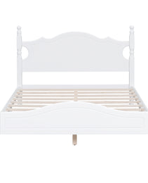 Full Size Wood Platform Bed Frame,Retro Style Platform Bed With Wooden Slat Support,White