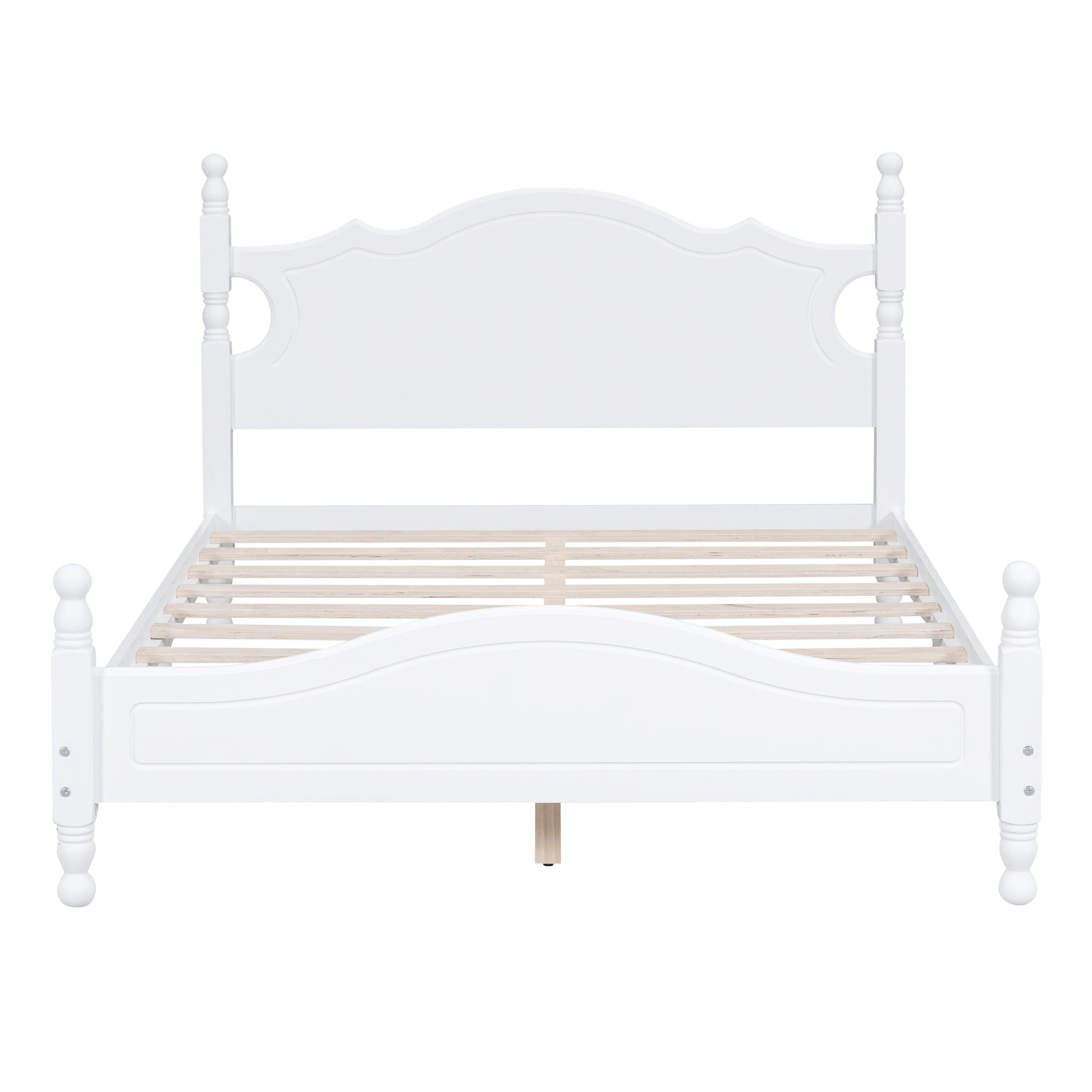 Full Size Wood Platform Bed Frame,Retro Style Platform Bed With Wooden Slat Support,White