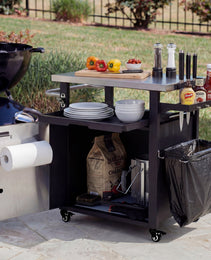 K&K 39.5  Outdoor Grill Cart With Storage Cabinet, Outdoor Bar Cart Pizza Oven Table With Wheels, Stainless Steel Top, Outdoor Kitchen Island With Spice & Paper Rack For BBQ, Waterproof Cover Included