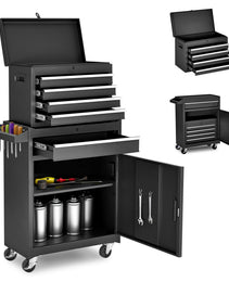 Tool Chest, 5-Drawer Rolling Tool Storage Cabinet With Detachable Top Tool Box, Liner, Universal Lockable Wheels, Adjustable Shelf, Locking Mechanism, Metal Tool Cart For Garage Workshop