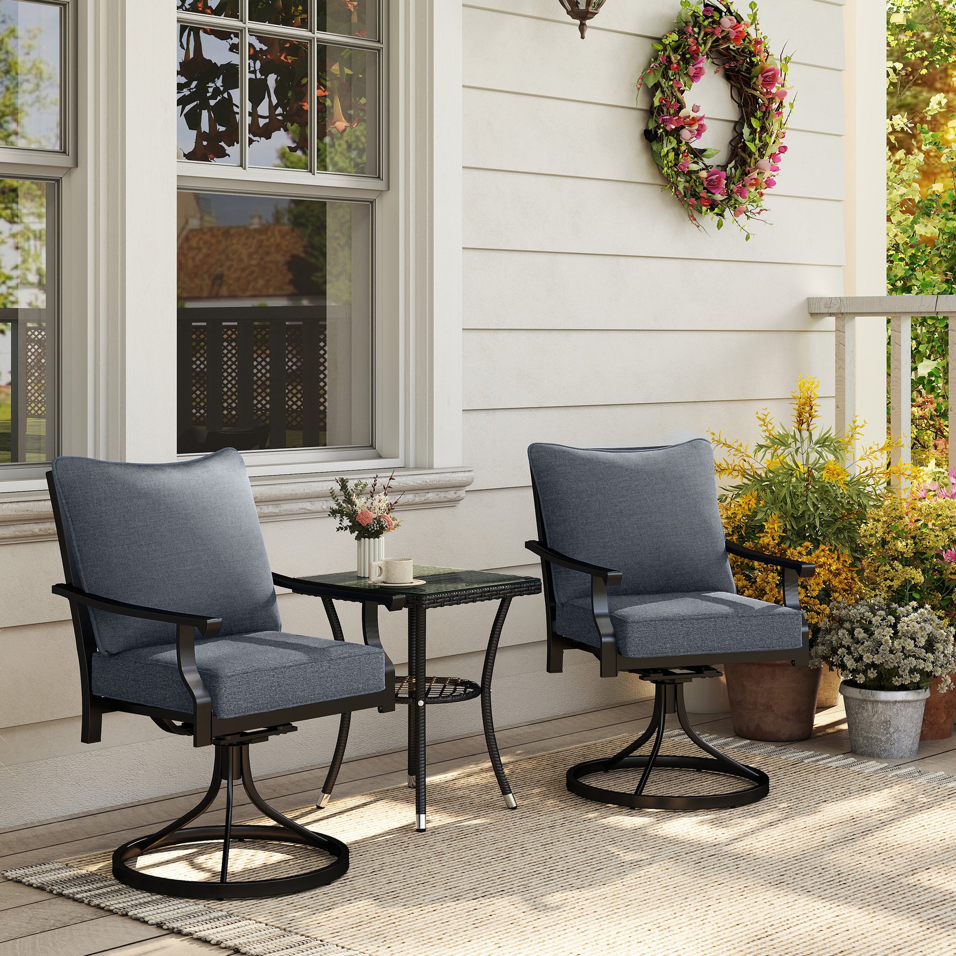 4 Patio Chair Cushions with Seat & Backrest, Fade Resistant Seat Replacement Cushion Set, Gray