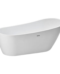 Acrylic Freestanding Bathtub, 67 Inch Contemporary Soaking White Tub With Brushed Nickel Overflow And Drain, Elegant Oval Shape Stand Alone Soaker Bathtub For Modern Bathroom Or Remodel Project