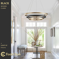 Modern Brass Chandelier for Living Room LED 3 Ring Chandeliers Black Gold