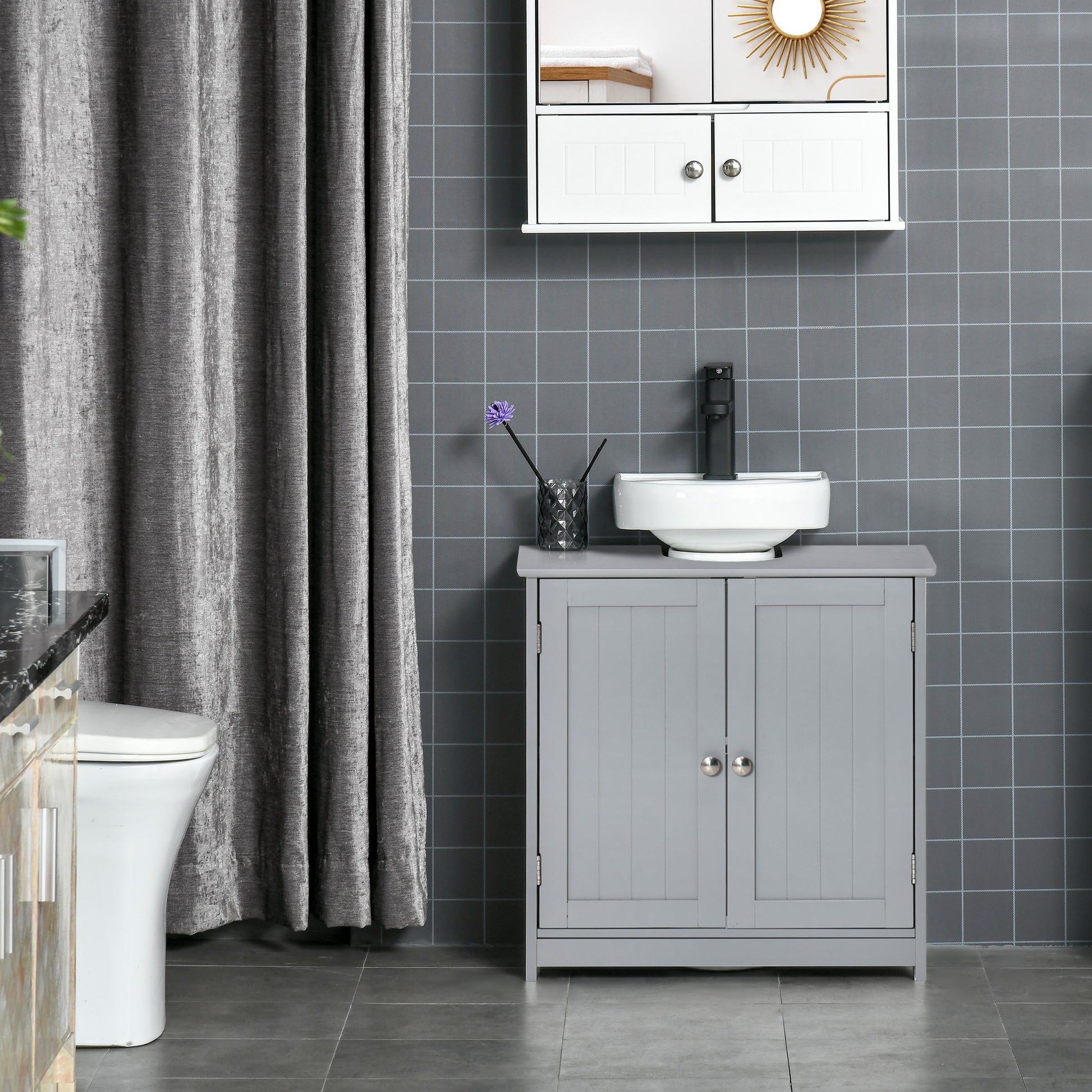Bathroom Vanities, Bathroom Sink Cabinets with U-Shape Cut-Out and Adjustable Internal Shelf, Gray