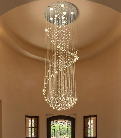 D24'' X H78'' Crystal Chandelier Glam Chandelier High Ceiling Chandeliers for Staircaes Large Raindrop Chandeliers LED Dimmable Light Fixtures for Foyer Hallway Entryway