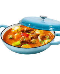COOKWIN Cast Iron Casserole Braiser 3.8 Quart Heavy Duty Casserole Skillet With Lid And Dual Handles Porcelain Enameled Surface Cookware Pot