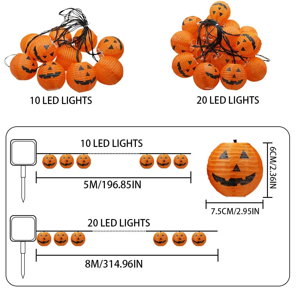 1PC 10/20LED Solar-powered Pumpkin Lantern String Light, Suitable For Halloween Outdoor Yard Haunted House Decoration