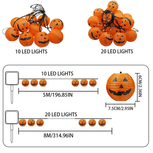 1PC 10/20LED Solar-powered Pumpkin Lantern String Light, Suitable For Halloween Outdoor Yard Haunted House Decoration