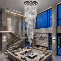 98'' Modern Crystal Chandelier High Ceiling Chandeliers for Entryway Large Raindrop Chandeliers LED Dimmable Flush Mount Light Fixtures for Staircaes Foyer Hallway Living Room LED Bulbs Included Gold