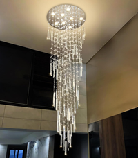 98'' Modern Crystal Chandelier High Ceiling Chandeliers for Entryway Large Raindrop Chandeliers LED Dimmable Flush Mount Light Fixtures for Staircaes Foyer Hallway Living Room LED Bulbs Included Gold