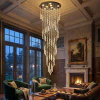 98'' Modern Crystal Chandelier High Ceiling Chandeliers for Entryway Large Raindrop Chandeliers LED Dimmable Flush Mount Light Fixtures for Staircaes Foyer Hallway Living Room LED Bulbs Included Gold