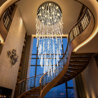 98'' Modern Crystal Chandelier High Ceiling Chandeliers for Entryway Large Raindrop Chandeliers LED Dimmable Flush Mount Light Fixtures for Staircaes Foyer Hallway Living Room LED Bulbs Included Gold