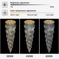 98'' Modern Crystal Chandelier High Ceiling Chandeliers for Entryway Large Raindrop Chandeliers LED Dimmable Flush Mount Light Fixtures for Staircaes Foyer Hallway Living Room LED Bulbs Included Gold