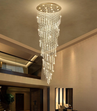 98'' Modern Crystal Chandelier High Ceiling Chandeliers for Entryway Large Raindrop Chandeliers LED Dimmable Flush Mount Light Fixtures for Staircaes Foyer Hallway Living Room LED Bulbs Included Gold