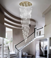 98'' Modern Crystal Chandelier High Ceiling Chandeliers for Entryway Large Raindrop Chandeliers LED Dimmable Flush Mount Light Fixtures for Staircaes Foyer Hallway Living Room LED Bulbs Included Gold