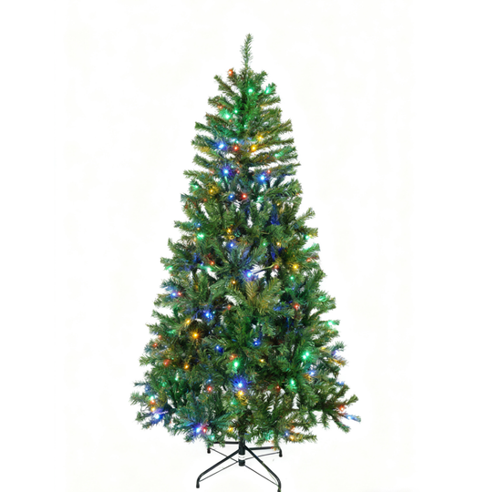 Six-foot green Christmas tree with colorful lights