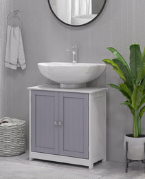 Bathroom Vanities, Bathroom Sink Cabinets with U-Shape Cut-Out and Adjustable Internal Shelf, White and Gray
