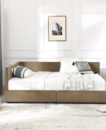 Full Size Storage Upholstered Tufted Bed Frame, Sofa Bed Frame With Comfortable Backrest And Armrests, Full Size Bed For Bedroom, Living Room,Velvet, BROWN 80.5x59x29.5