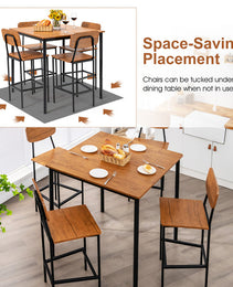 5 Pieces Industrial Dining Table Set With Counter Height Table And 4 Bar Stools