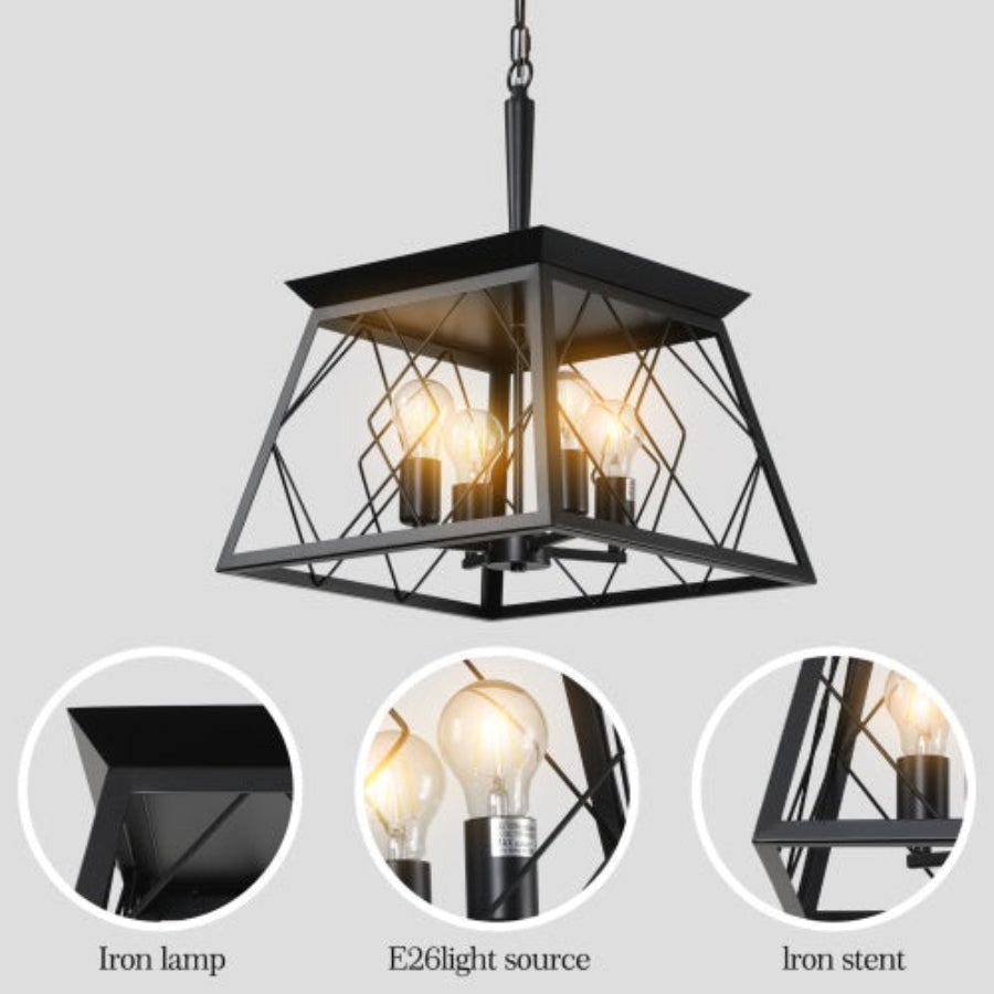 4 Lights Farmhouse Chandelier For Dining Room Black