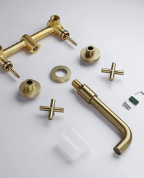 Double Handle Wall Mount Bathroom Faucet Brushed Gold