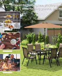 8 Pieces Patio Furniture Set with 9Ft Patio Umbrella, Outdoor Dining Table and Chairs, Light Mixed Brown