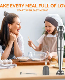 TENKER 1100W Immersion Hand Blender, Stainless Steel Stick Blender With 12-Speed & Turbo Mode, 5-in-1 Handheld Blender With 600ml Mixing Beaker With Lid, 500ml Chopper, Whisk, Milk Frother, BPA-Free