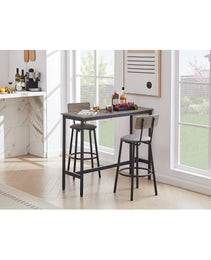 Bar Table Set With 2 Bar Stools PU Soft Seat With Backrest, Grey