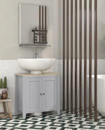 Kleankin Bathroom Vanities, Pedestal Sink Cabinet With U-Shaped Cut-out And Adjustable Shelf, Gray
