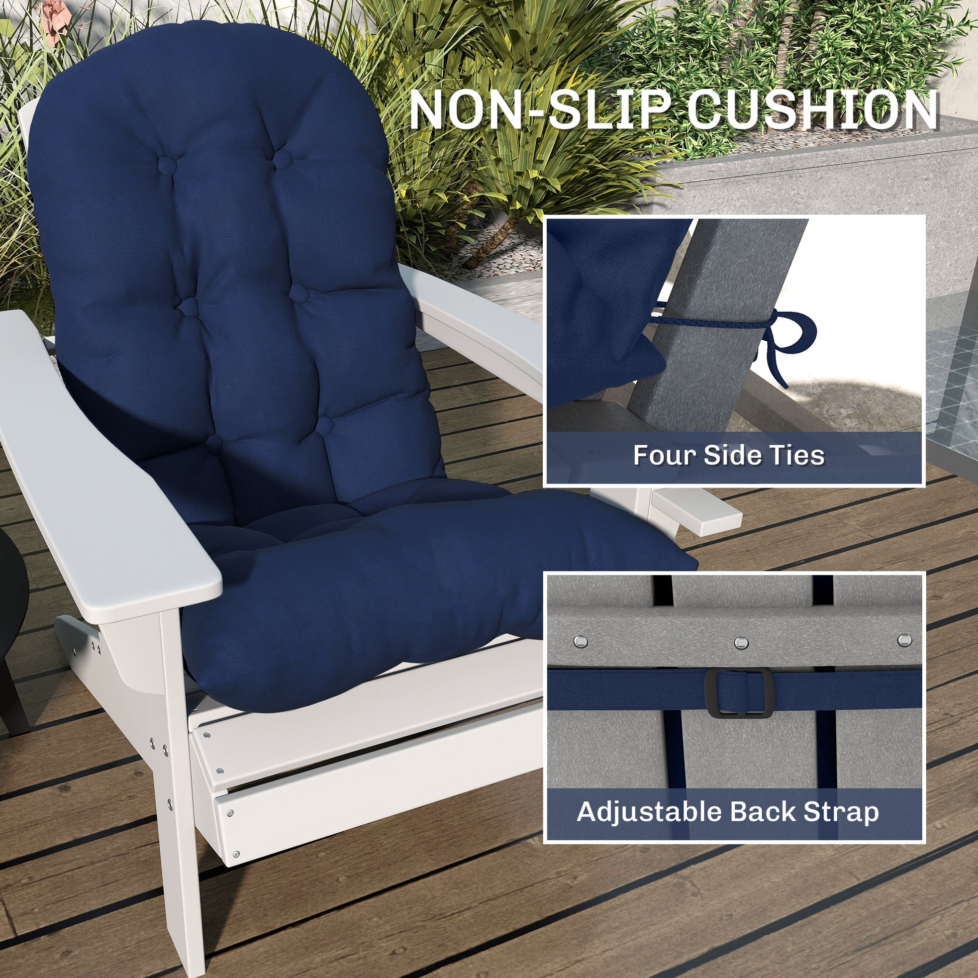 Adirondack Chair Cushions Set of 2, Tufted High Back Patio Non-Slip Cushions for Adirondack Chairs, Navy Blue