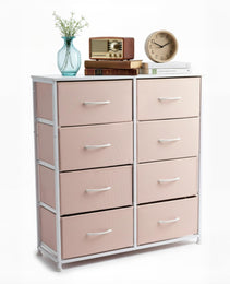 Tall Dresser Fabric Storage Tower ,Wooden Top For Kid Room, Closet, Entryway, Nursery