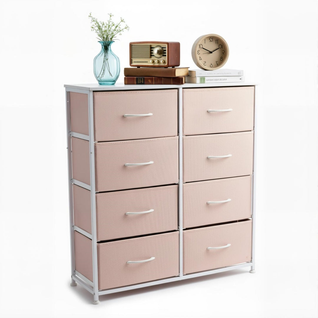 Tall Dresser Fabric Storage Tower ,Wooden Top For Kid Room, Closet, Entryway, Nursery