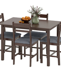 5-Piece Solid Wood Dining Table Set for 4, Farmhouse Kitchen Table with Upholstered Chairs for Dining Room, Walnut