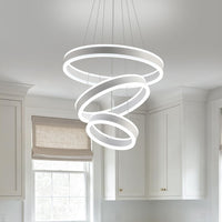 Modern LED Chandeliers Adjustable Hanging White Pendant Light Fixture 3 Ring Flush Mount Chandeliers for Bedroom,Kitchen,Island Cafe