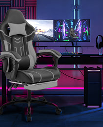 Gaming Chair, Computer Chair Ergonomic Chair With Footrest Office Chair Ergonomic Computer Chair With Lumbar Backrest Blackgray