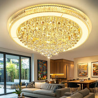 24" Modern Crystal Dimmable Chandeliers for Living Room LED Chandeliers Flush Mount Ceiling Light Fixture Dining Room Bedrooms Silver